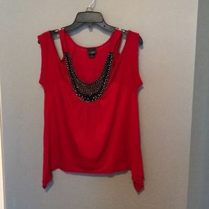 Red cut-out shoulder top